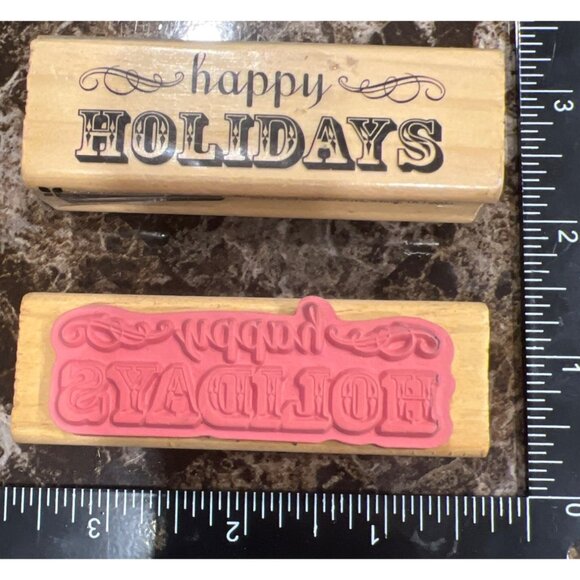 Happy Holidays Craft Smart Wood Mounted Rubber Stamp 10287866 2013 - Picture 1 of 2